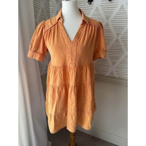 Umgee Women’s Medium Distressed Orange Tiered Mini Dress - Picture 1 of 6